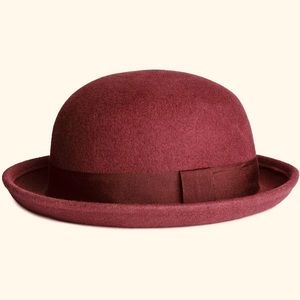 H&M 100% Wool Burgundy Bowler Hat